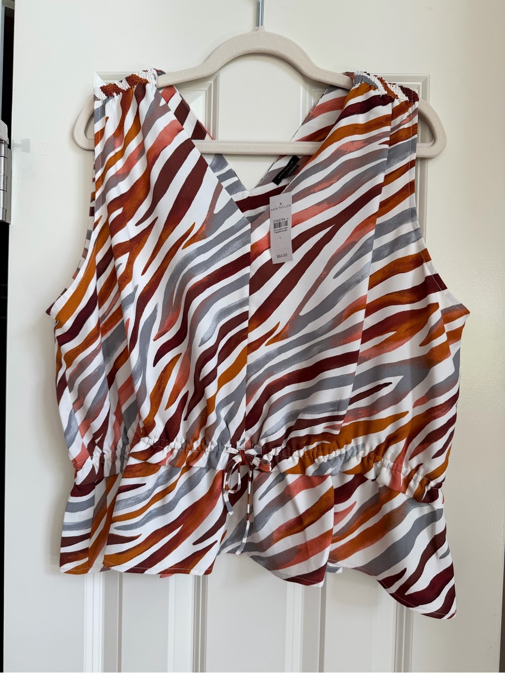NWT Ann Taylor Zebra Stripe Moroccan Spice Sleeveless Peplum Top Size L Brown - Picture 4 of 16